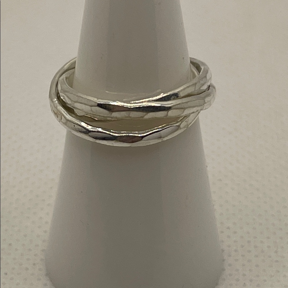 Hammered Sterling Silver Triple Interlocked Rolling Ring